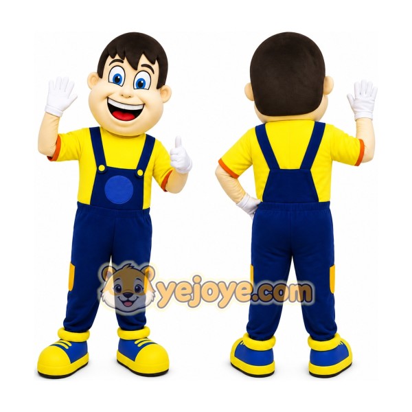 Yellow Boy Mascot Costume with Custom Logo