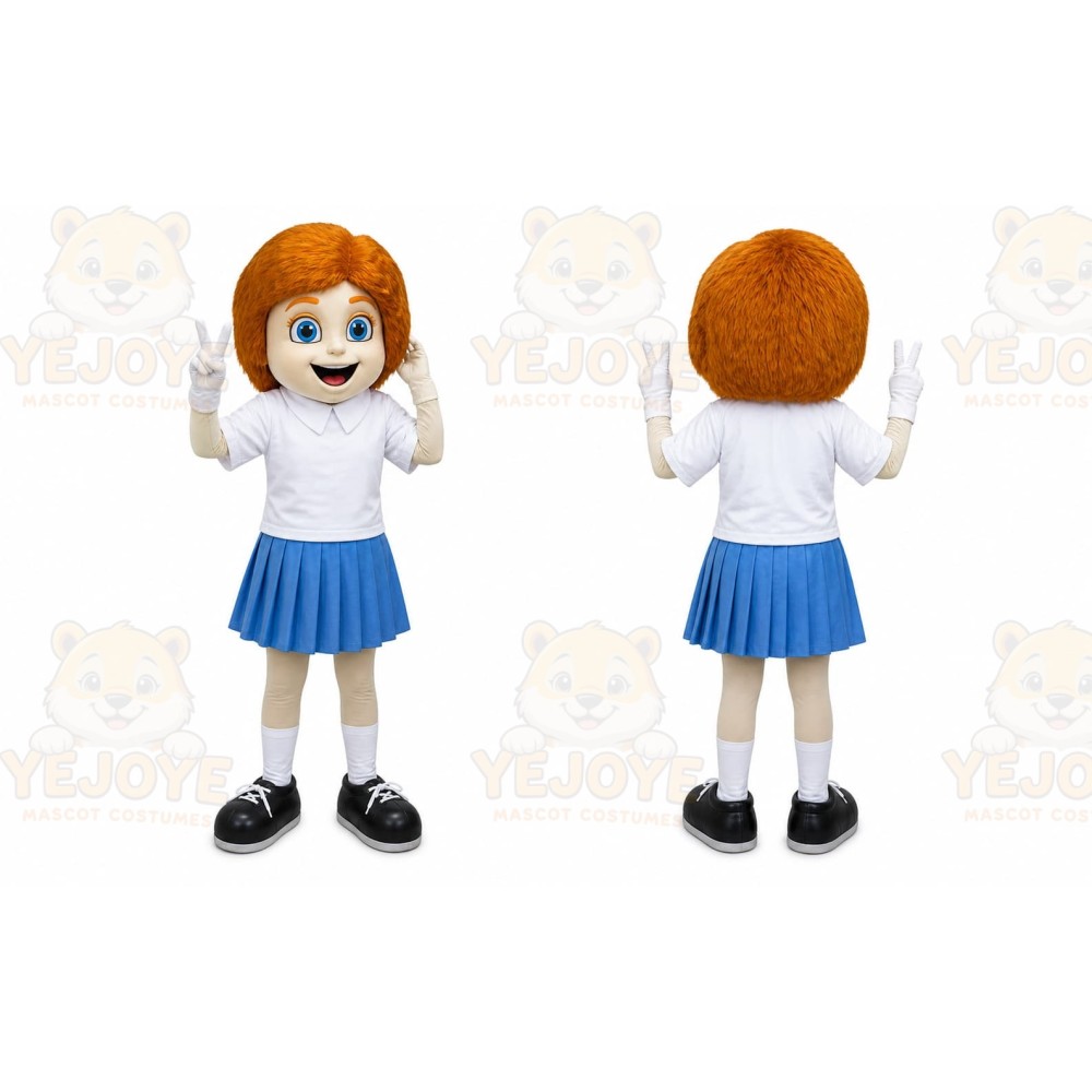 Orange Girl Mascot Costume with Custom Logo