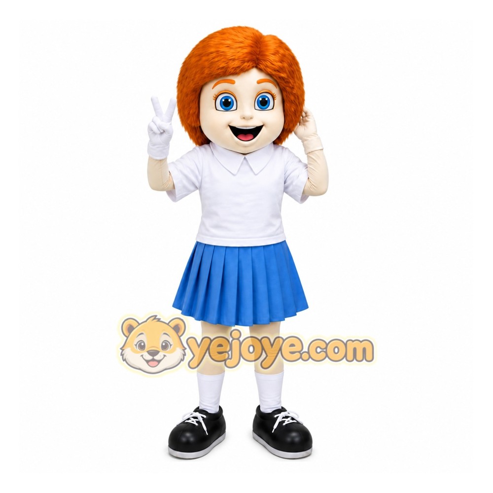 Orange Girl Mascot Costume with Custom Logo