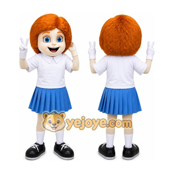 Orange Girl Mascot Costume with Custom Logo