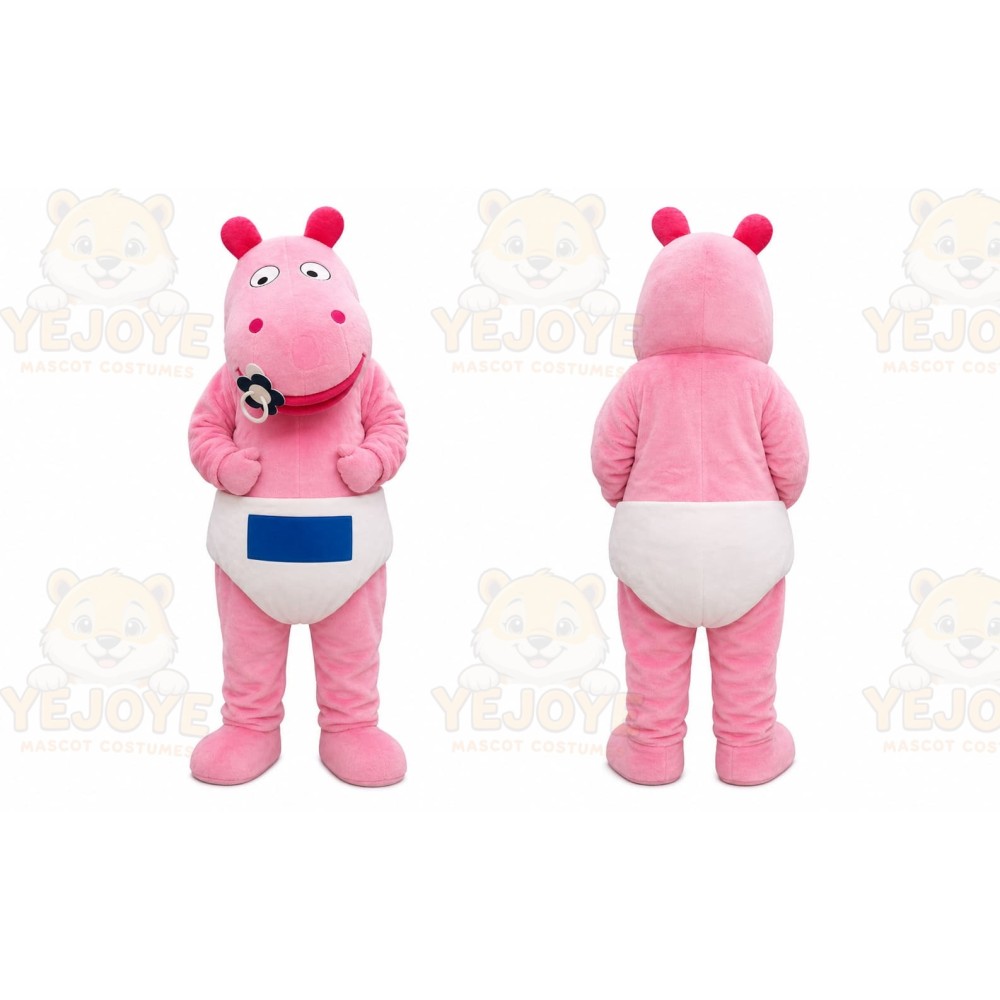 Pink Hippo Mascot Costume with Custom Logo
