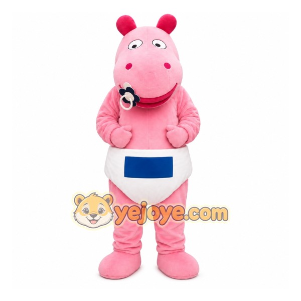 Pink Hippo Mascot Costume with Custom Logo