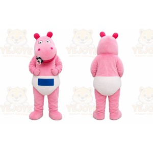 Pink Hippo Mascot Costume with Custom Logo
