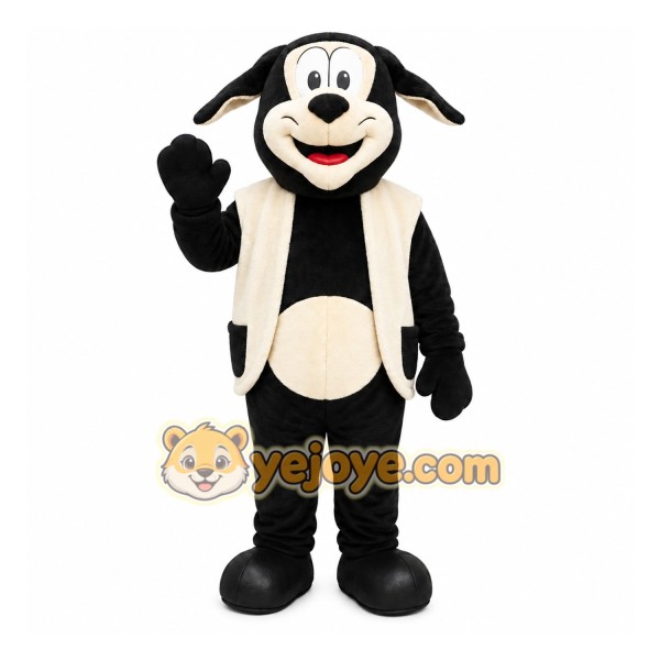 Black Dog Mascot Costume with Custom Logo