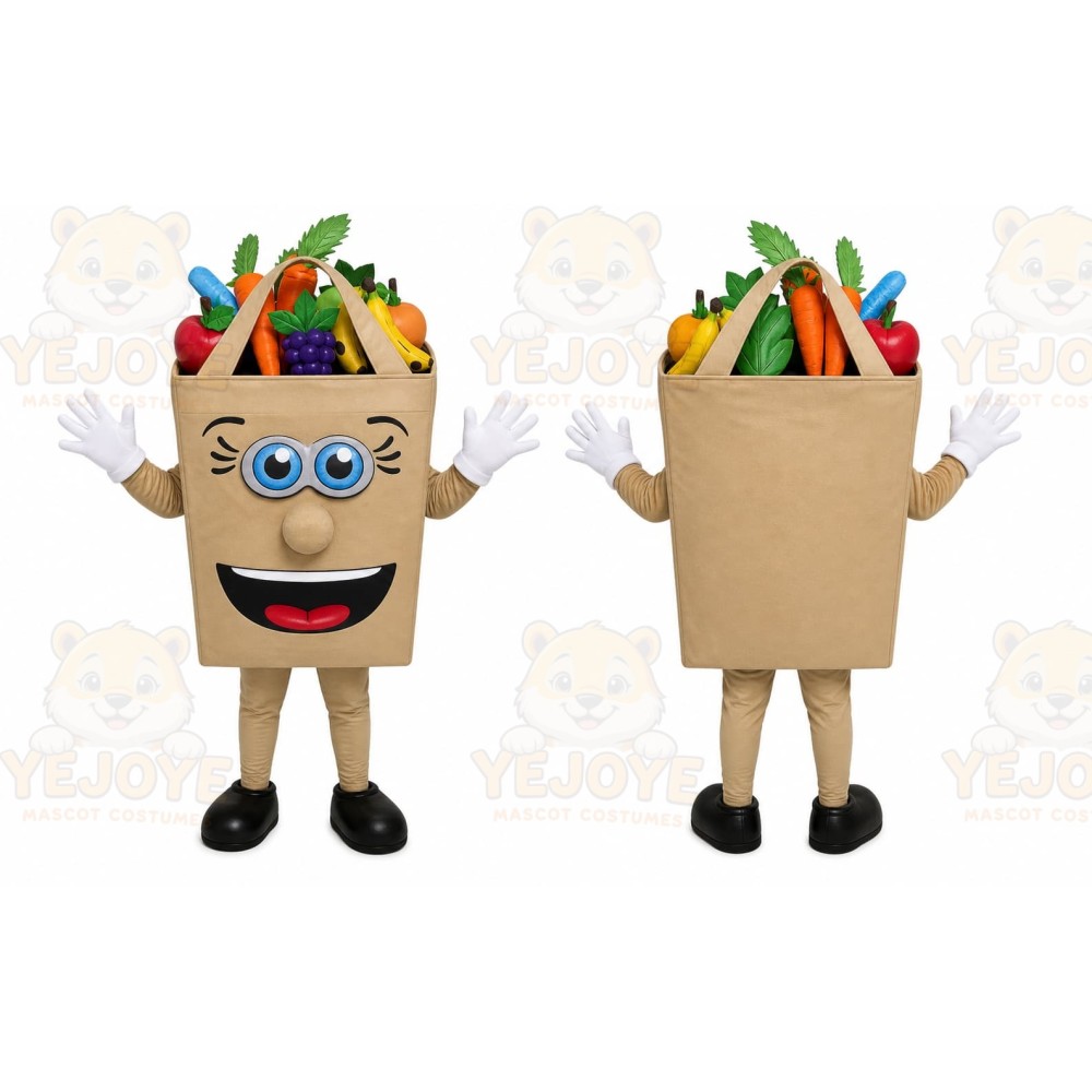 Tan Basket Mascot Costume with Custom Logo