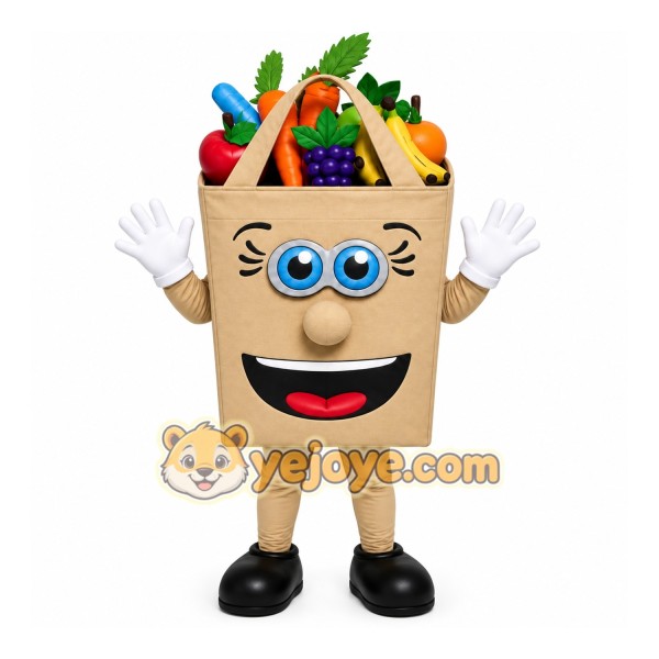 Tan Basket Mascot Costume with Custom Logo