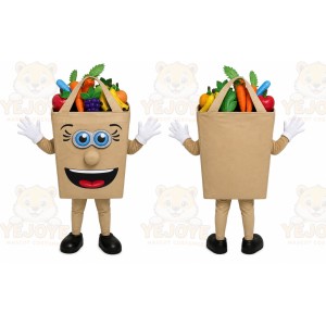 Tan Basket Mascot Costume with Custom Logo