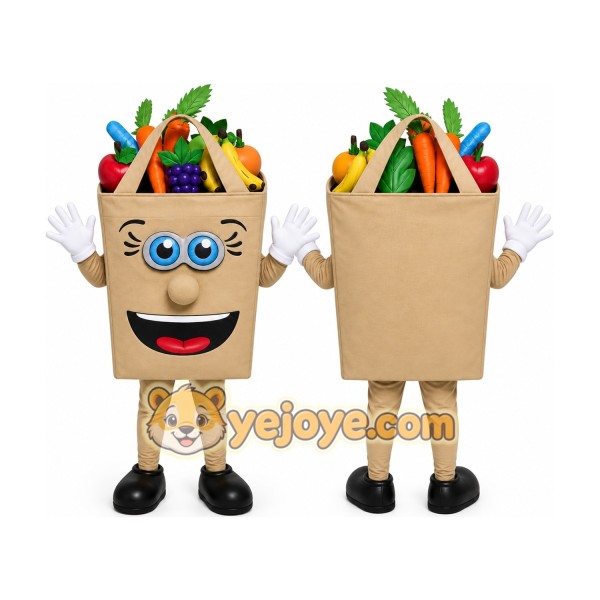Tan Basket Mascot Costume with Custom Logo