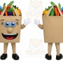 Tan Basket Mascot Costume with Custom Logo