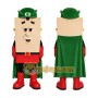 Green Superhero Mascot Costume with Custom Logo