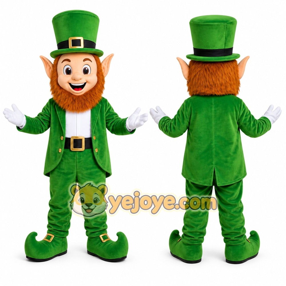 Green Leprechaun Mascot Costume with Custom Logo Green Leprechaun Mascot Costume with Custom Logo