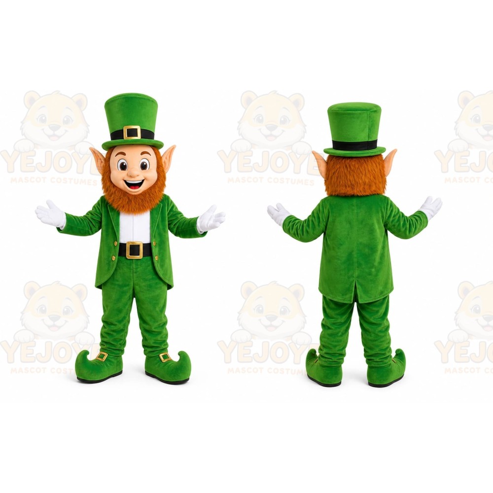 Green Leprechaun Mascot Costume with Custom Logo