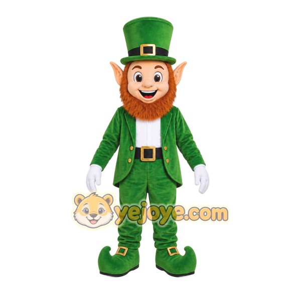 Green Leprechaun Mascot Costume with Custom Logo
