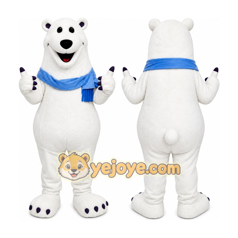 White Bear Mascot Costume with Custom Logo White Bear Mascot Costume with Custom Logo