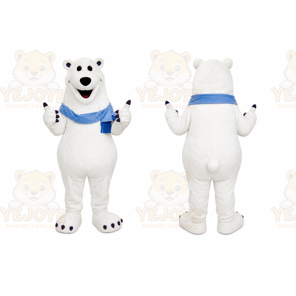 White Bear Mascot Costume with Custom Logo