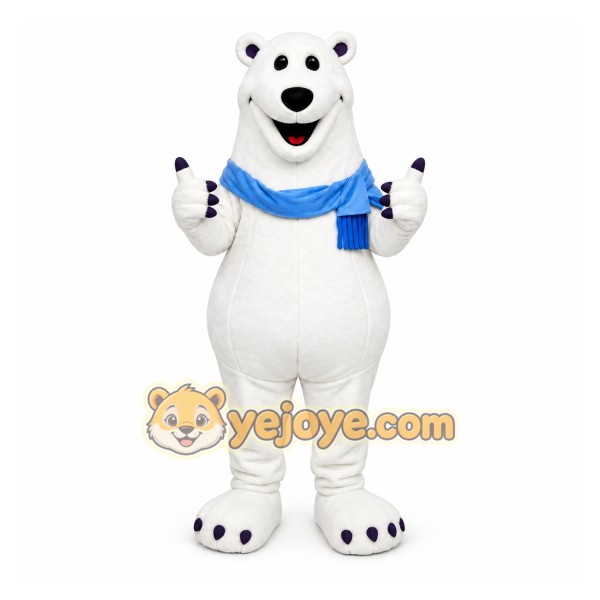 White Bear Mascot Costume with Custom Logo