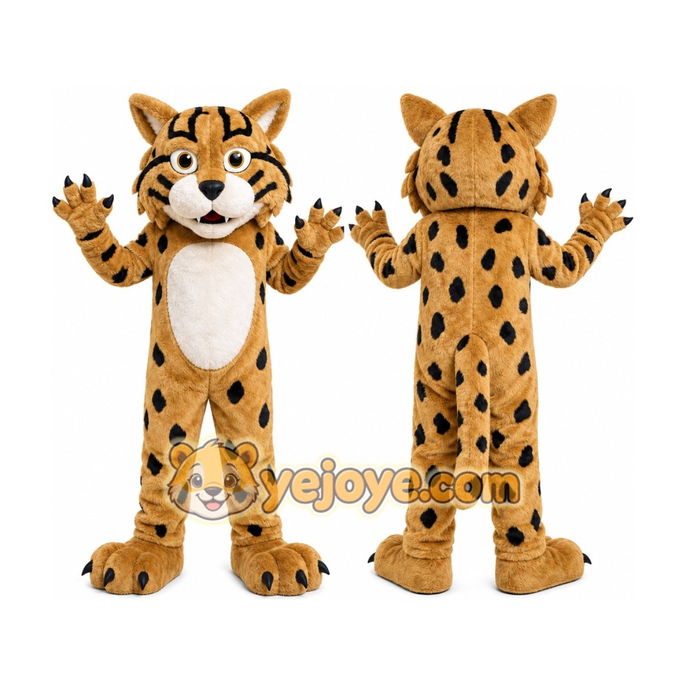 Brown Wildcat Mascot Costume with Custom Logo