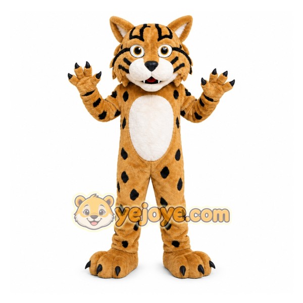 Brown Wildcat Mascot Costume with Custom Logo