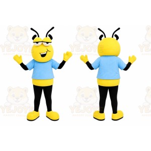 Yellow Insect Mascot Costume with Custom Logo