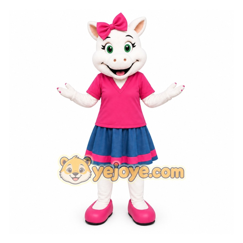 White Cat Mascot Costume with Custom Logo White Cat Mascot Costume with Custom Logo