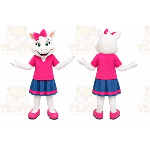White Cat Mascot Costume with Custom Logo