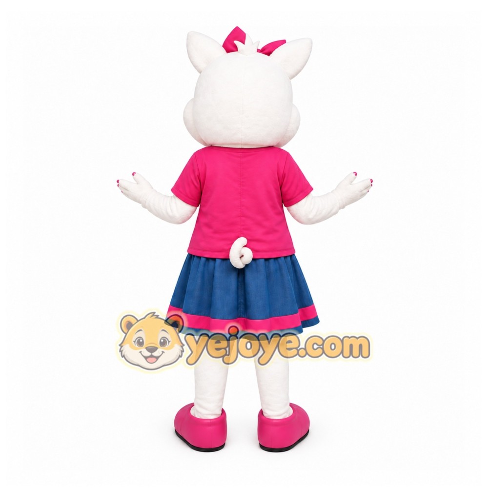 White Cat Mascot Costume with Custom Logo White Cat Mascot Costume with Custom Logo