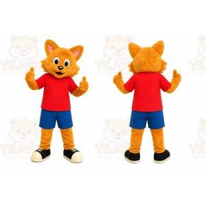 Orange Fox Mascot Costume with Custom Logo