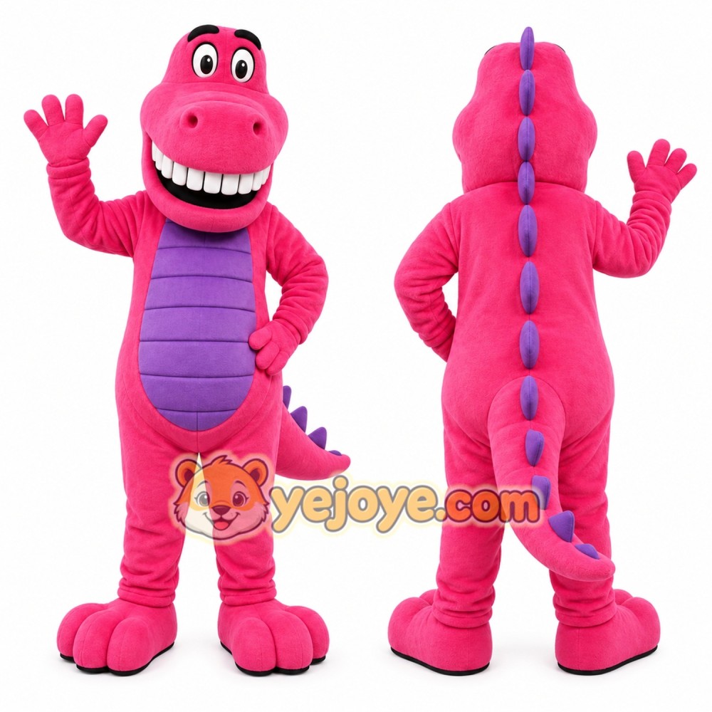 Pink Dinosaur Mascot Costume with Custom Logo