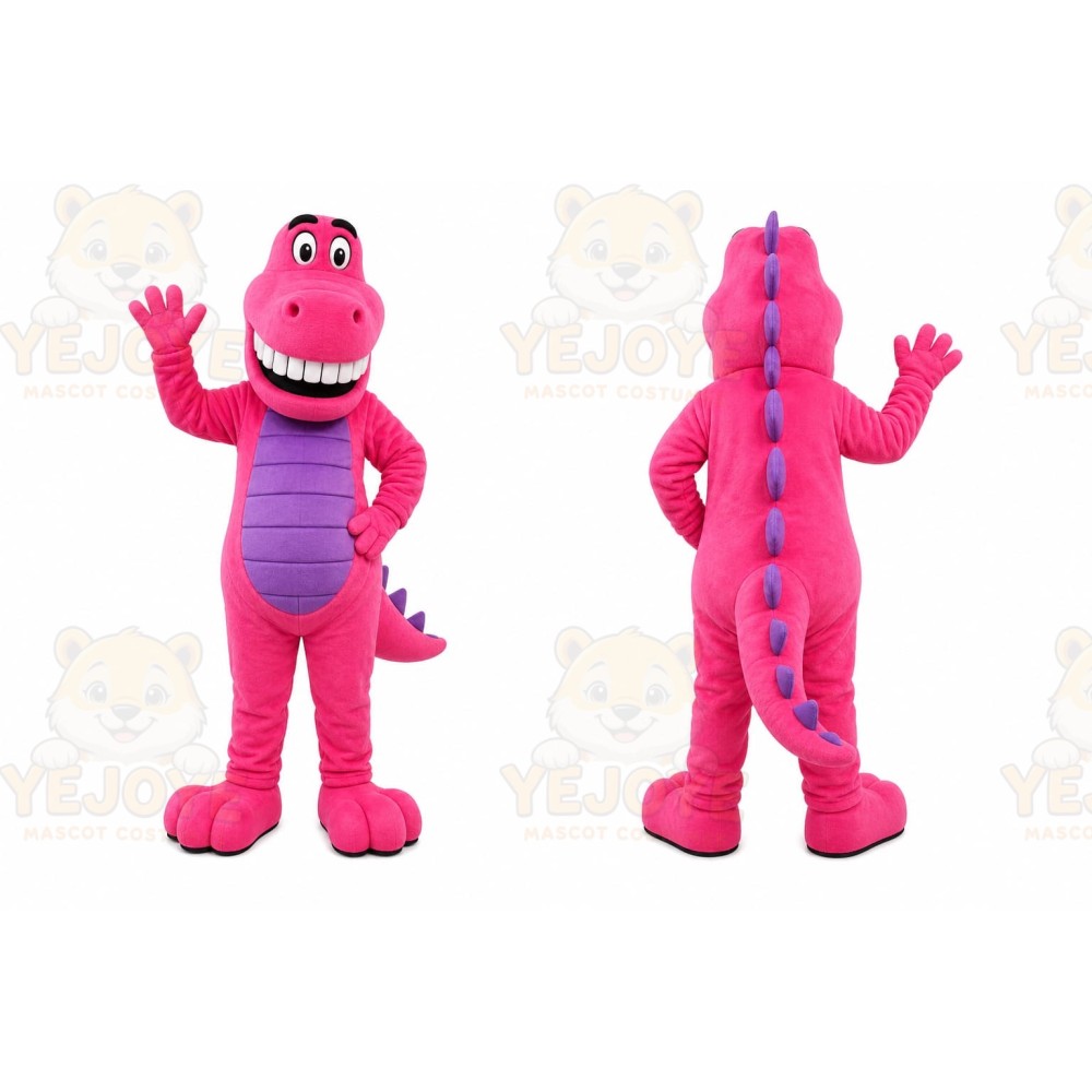 Pink Dinosaur Mascot Costume with Custom Logo