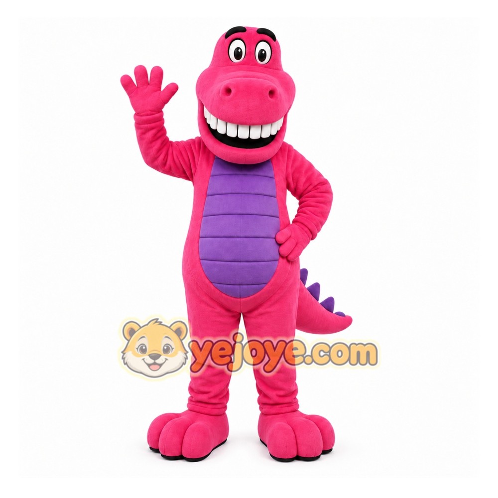 Pink Dinosaur Mascot Costume with Custom Logo