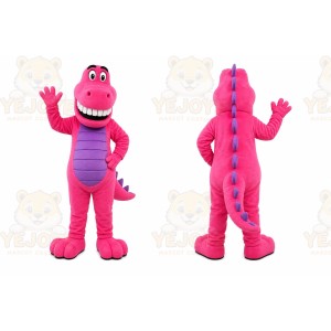 Pink Dinosaur Mascot Costume with Custom Logo