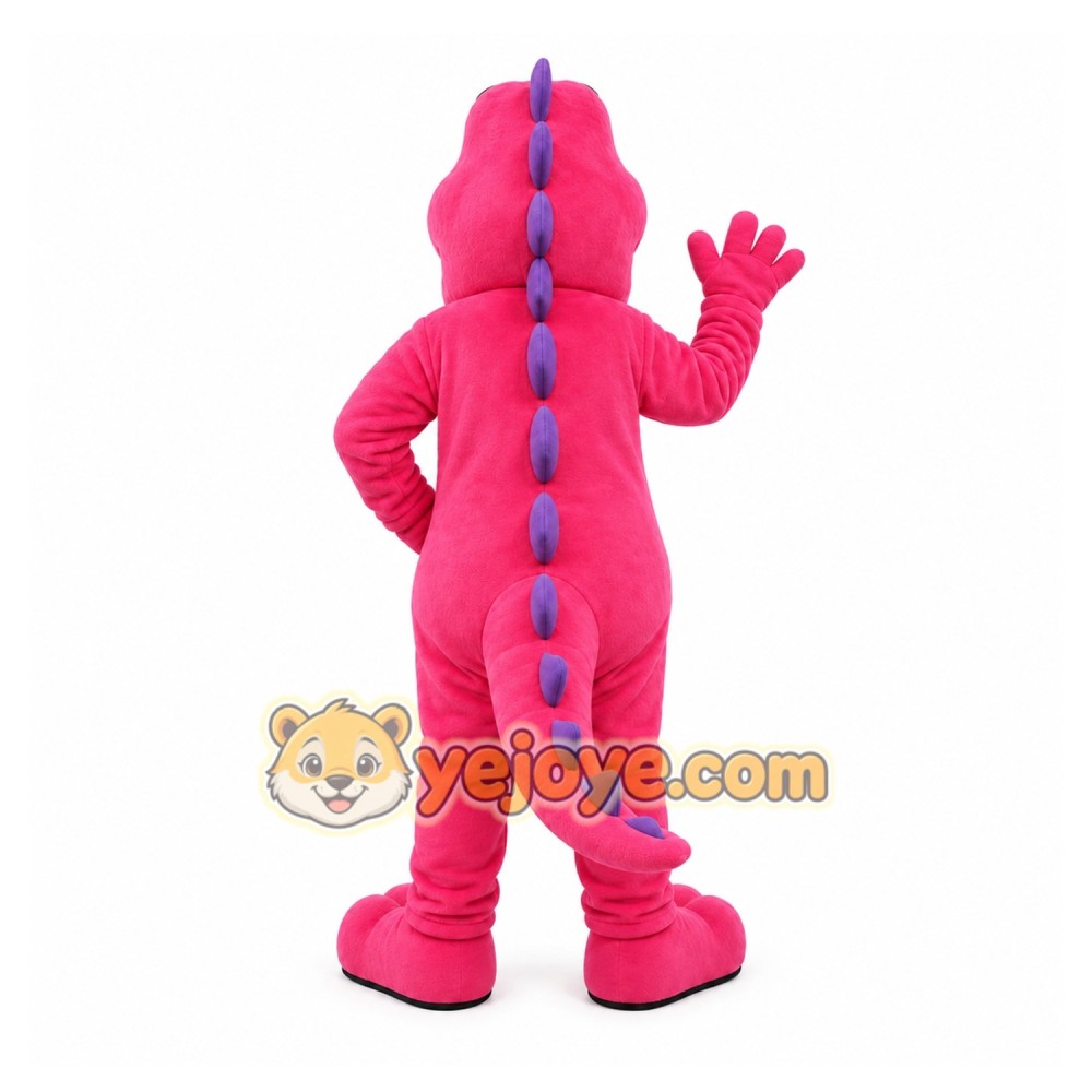 Pink Dinosaur Mascot Costume with Custom Logo
