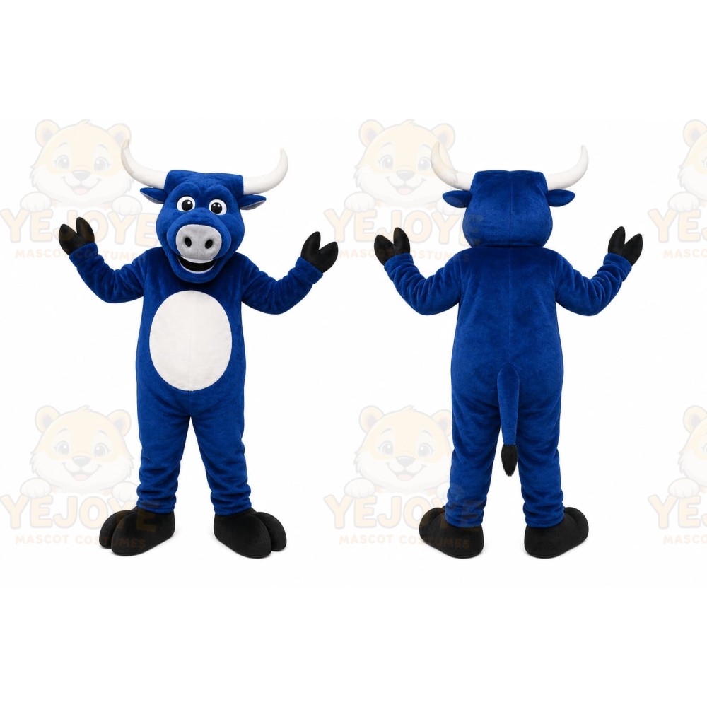 Blue Bull Mascot Costume with Custom Logo