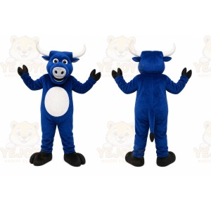 Blue Bull Mascot Costume with Custom Logo