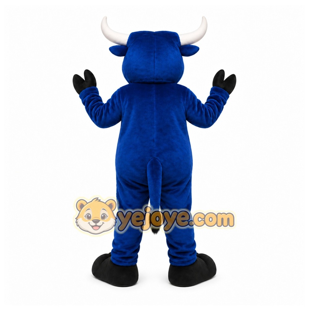 Blue Bull Mascot Costume with Custom Logo
