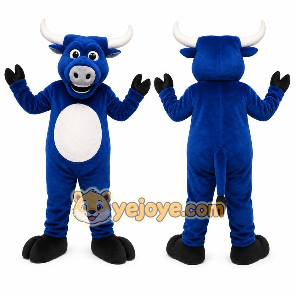 Blue Bull Mascot Costume with Custom Logo