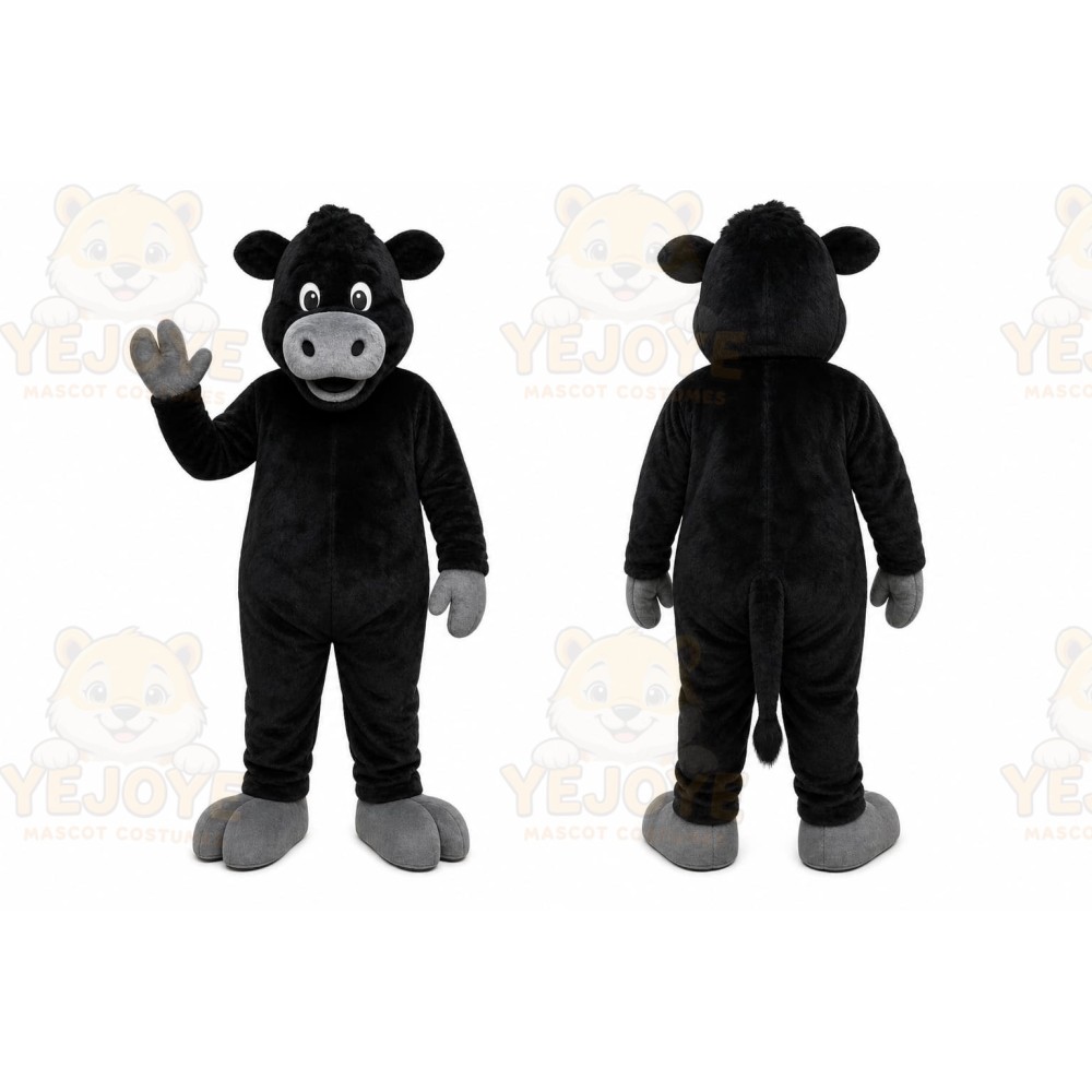 Black Bull Mascot Costume with Custom Logo