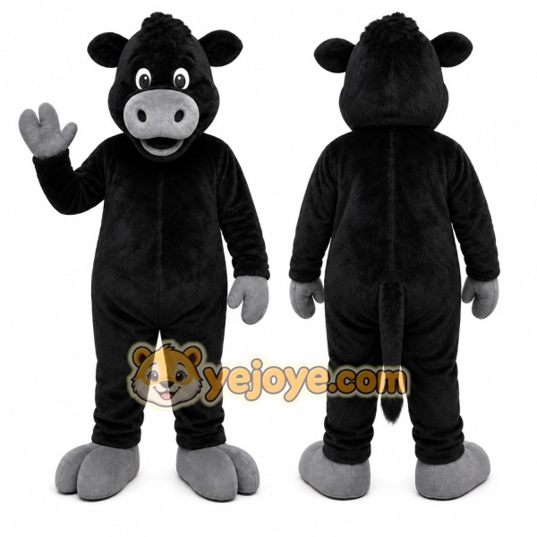 Black Bull Mascot Costume with Custom Logo