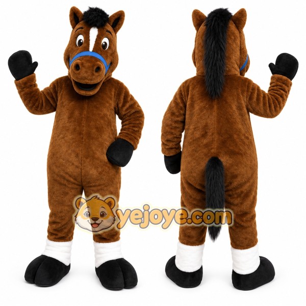 Brown Horse Mascot Costume with Custom Logo