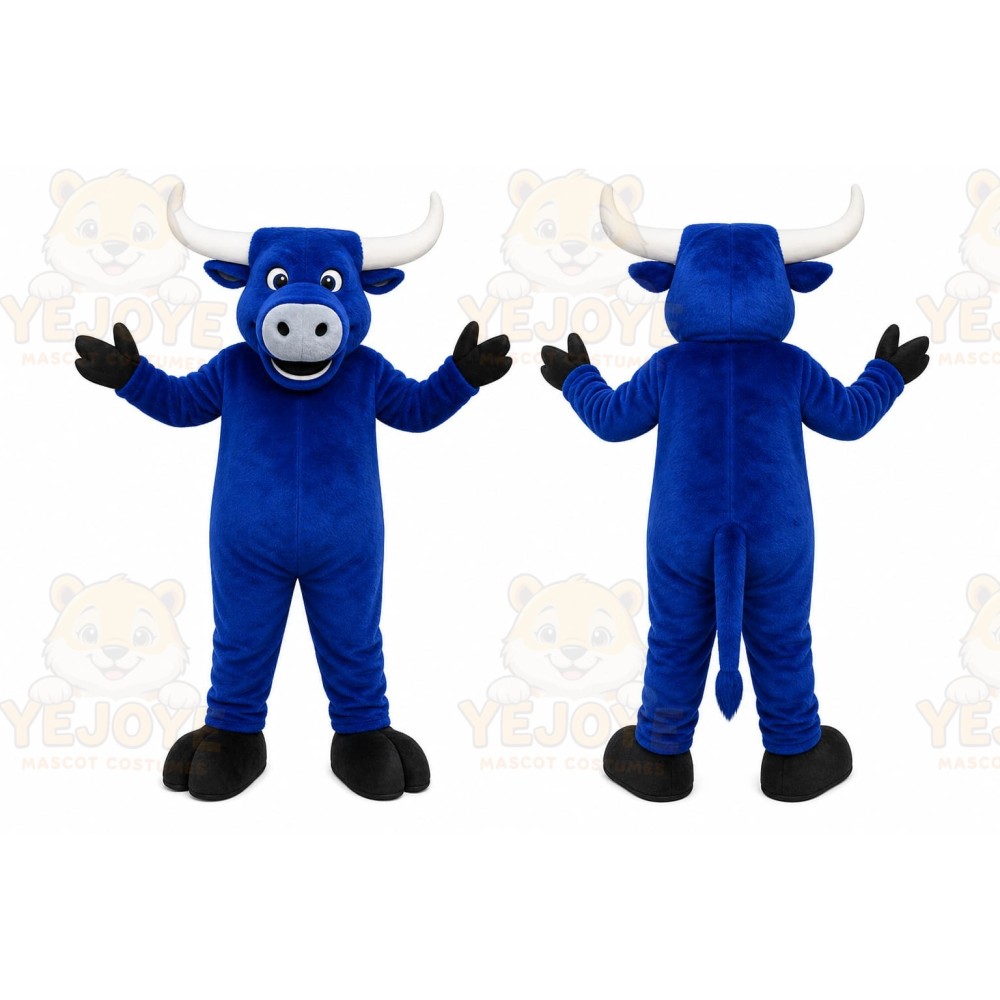 Blue Bull Mascot Costume with Custom Logo