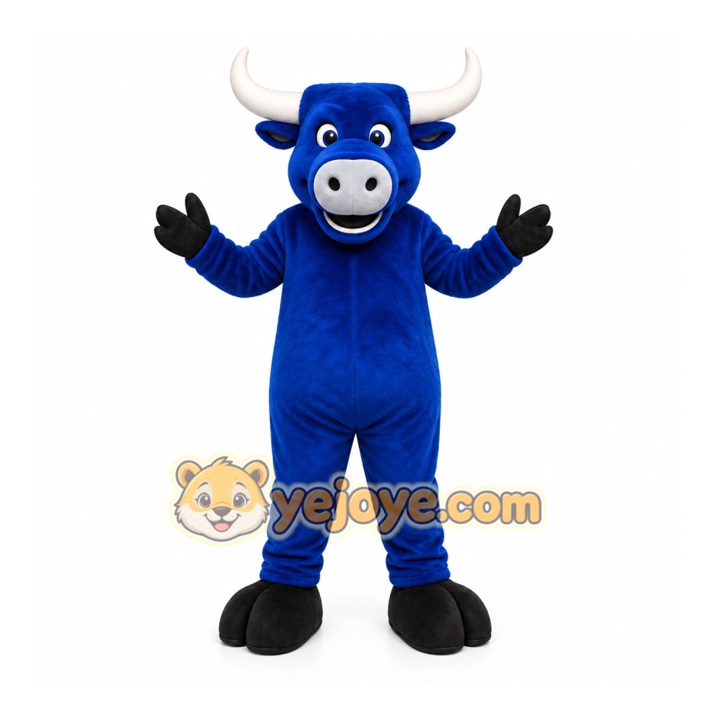 Blue Bull Mascot Costume with Custom Logo