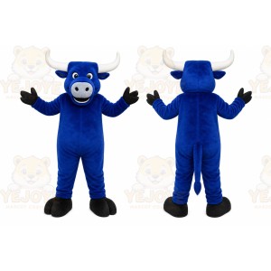 Blue Bull Mascot Costume with Custom Logo