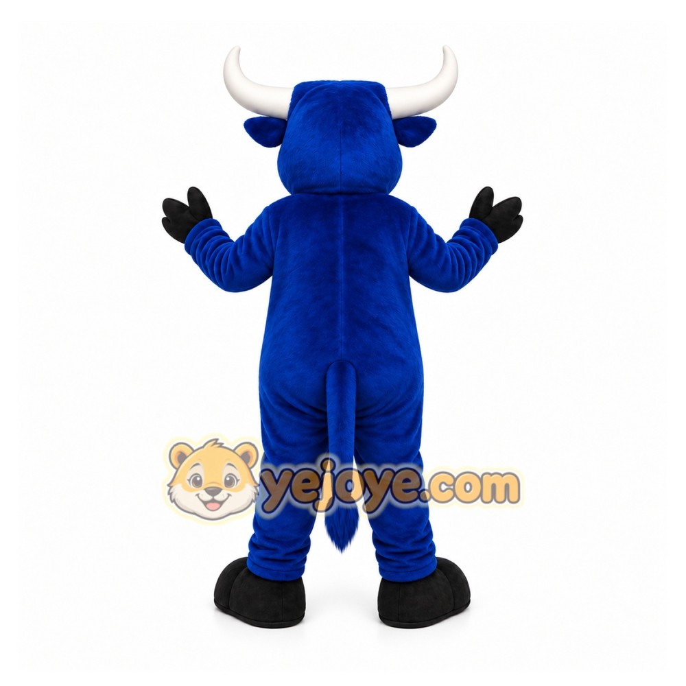 Blue Bull Mascot Costume with Custom Logo
