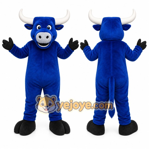 Blue Bull Mascot Costume with Custom Logo