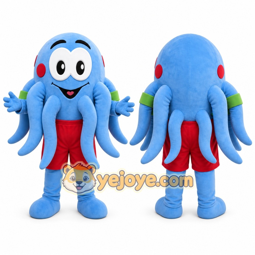 Blue Octopus Mascot Costume with Custom Logo Blue Octopus Mascot Costume with Custom Logo