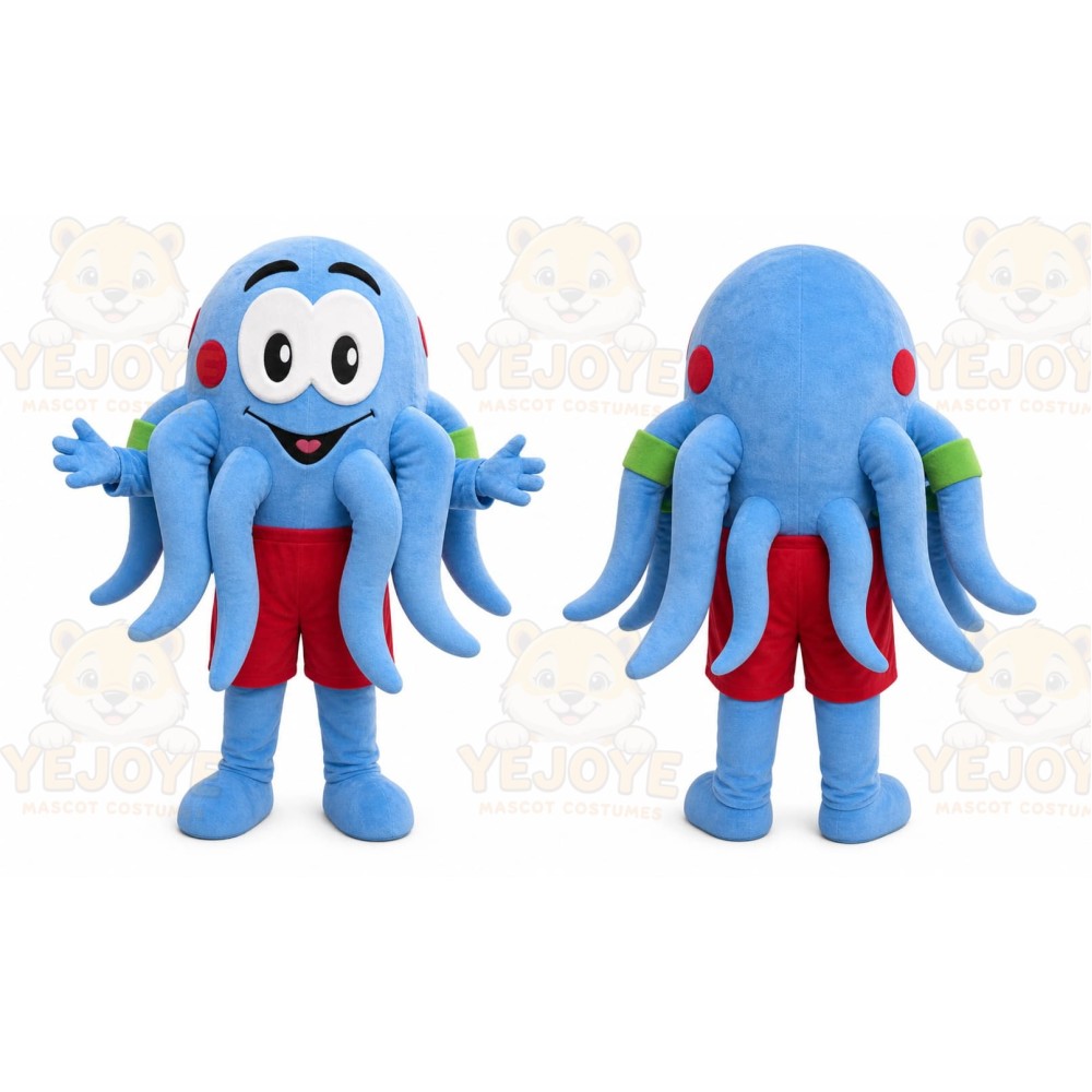 Blue Octopus Mascot Costume with Custom Logo