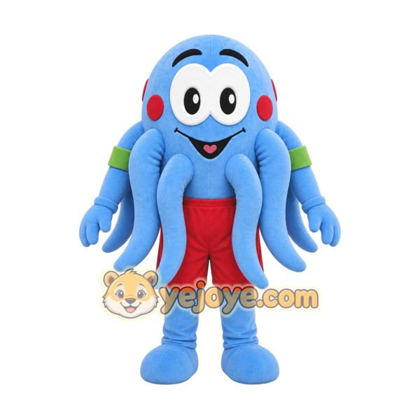 Blue Octopus Mascot Costume with Custom Logo
