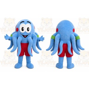 Blue Octopus Mascot Costume with Custom Logo