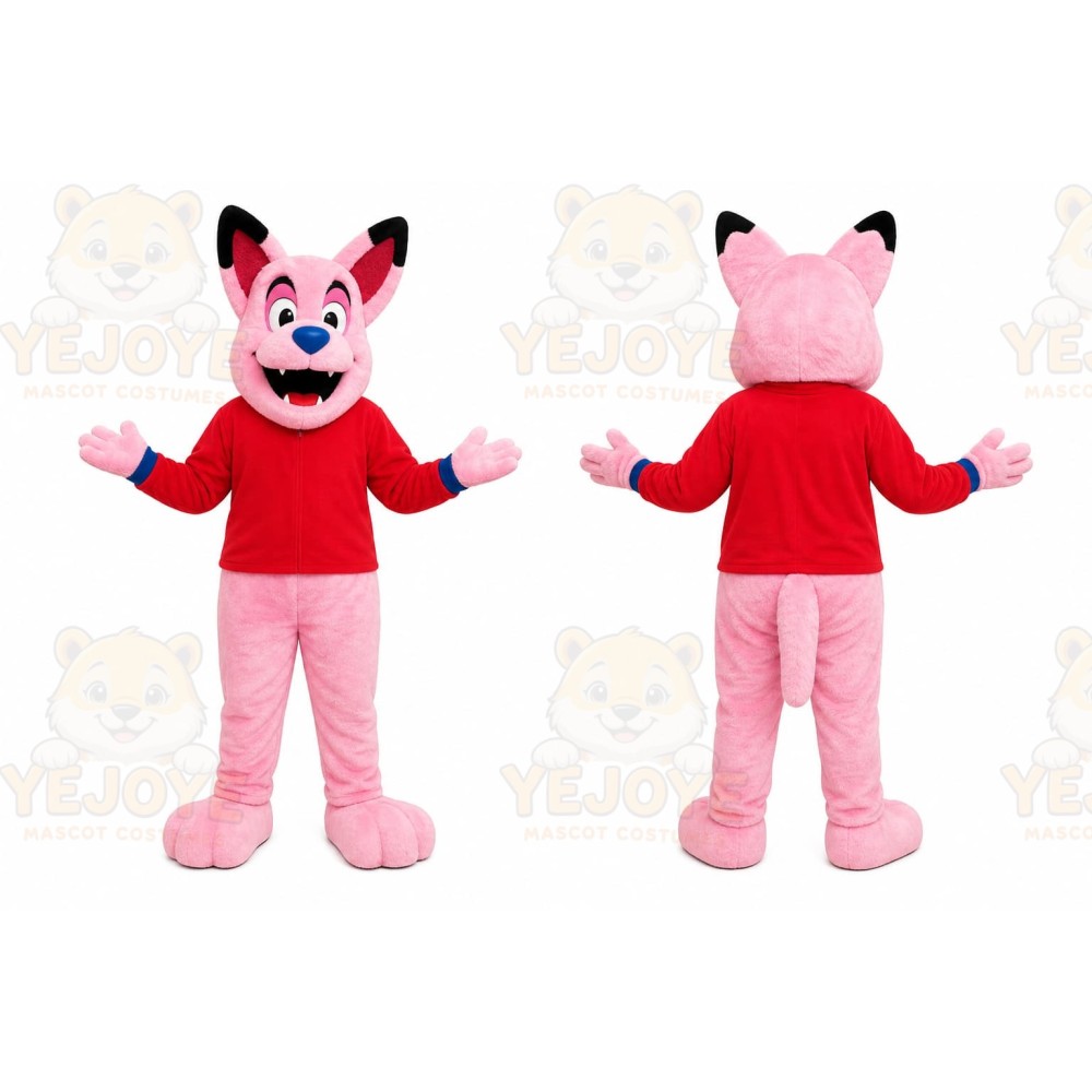 Pink Fox Mascot Costume with Custom Logo