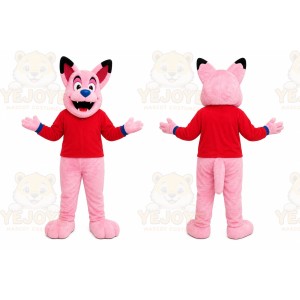 Pink Fox Mascot Costume with Custom Logo